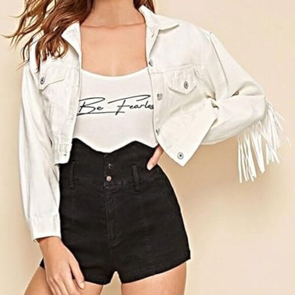 Tassel Fringe Cropped Jacket White - Picture 2 of 5